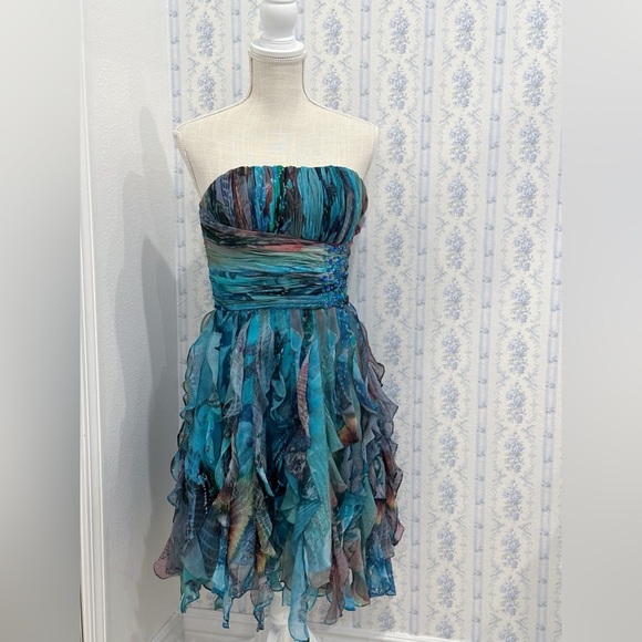 Vintage cache blue fairy abstract ruffle dress - Picture 3 of 6